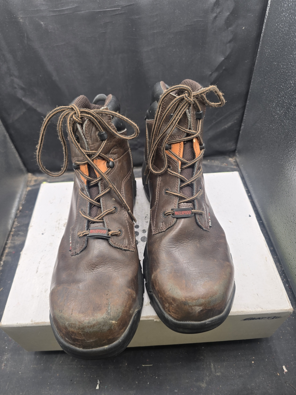 Wolverine Brown Work Boots with Orange Tongue Accents